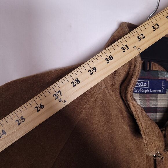 Polo Ralph Lauren Suede Jacket Mens Small Flannel Lined Leather Bomber Vintage - Picture 14 of 16